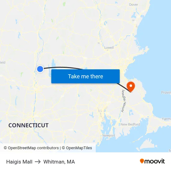 Haigis Mall to Whitman, MA map