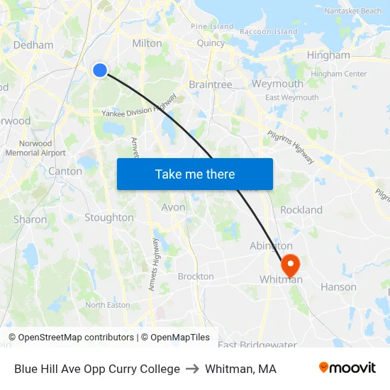 Blue Hill Ave Opp Curry College to Whitman, MA map