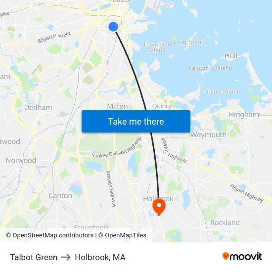 Talbot Green to Holbrook, MA map