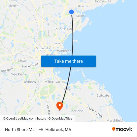 North Shore Mall to Holbrook, MA map