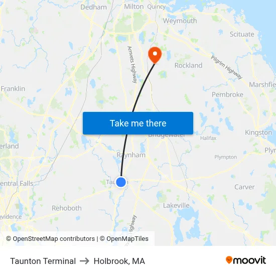 Taunton Terminal to Holbrook, MA map