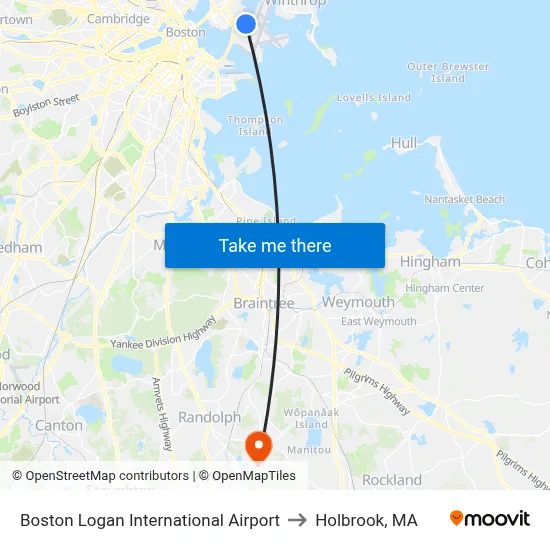 Boston Logan International Airport to Holbrook, MA map
