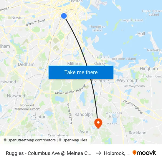 Ruggles - Columbus Ave @ Melnea Cass Blvd to Holbrook, MA map