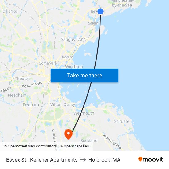 Essex St - Kelleher Apartments to Holbrook, MA map