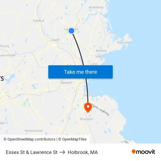 Essex St & Lawrence St to Holbrook, MA map