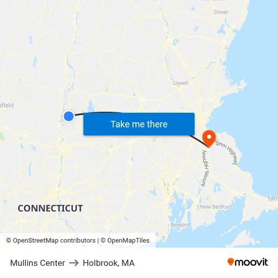Mullins Center to Holbrook, MA map
