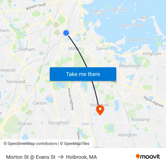 Morton St @ Evans St to Holbrook, MA map