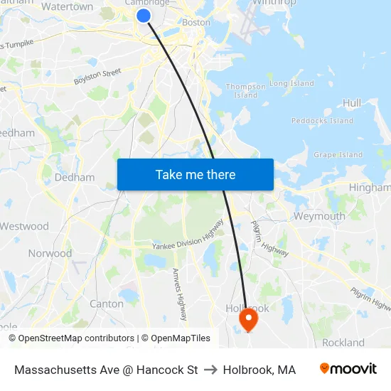 Massachusetts Ave @ Hancock St to Holbrook, MA map