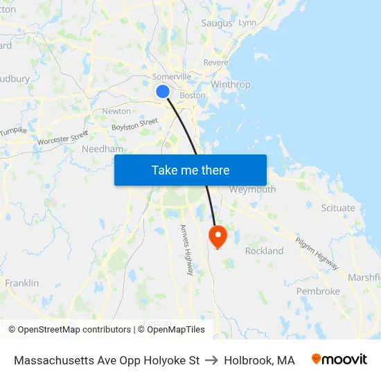 Massachusetts Ave Opp Holyoke St to Holbrook, MA map