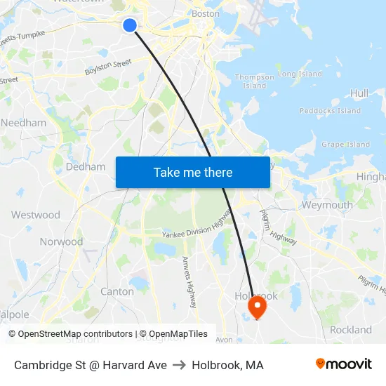 Cambridge St @ Harvard Ave to Holbrook, MA map