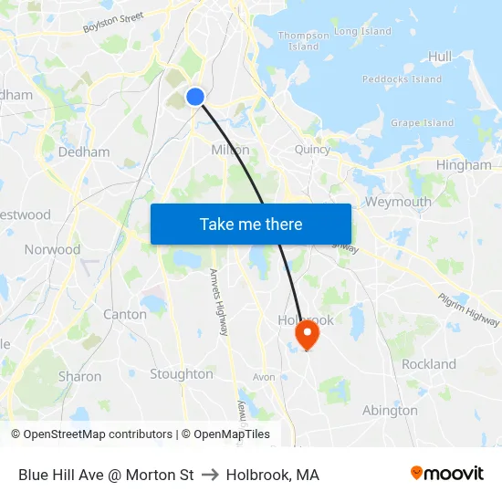 Blue Hill Ave @ Morton St to Holbrook, MA map