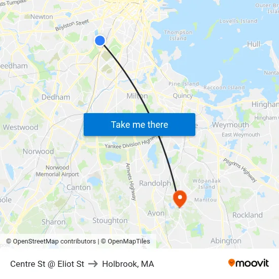 Centre St @ Eliot St to Holbrook, MA map