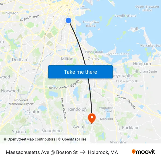 Massachusetts Ave @ Boston St to Holbrook, MA map