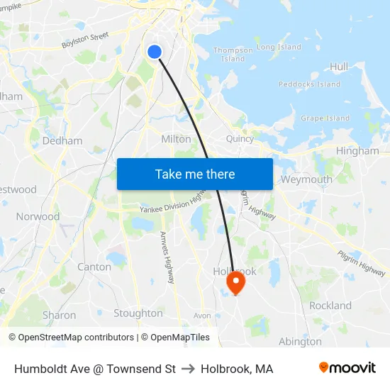 Humboldt Ave @ Townsend St to Holbrook, MA map