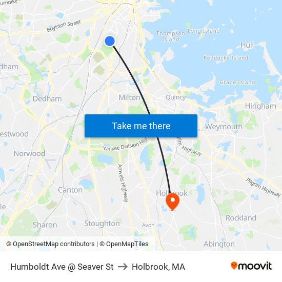 Humboldt Ave @ Seaver St to Holbrook, MA map