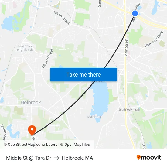 Middle St @ Tara Dr to Holbrook, MA map