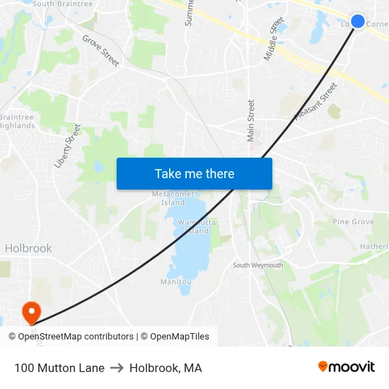 100 Mutton Lane to Holbrook, MA map