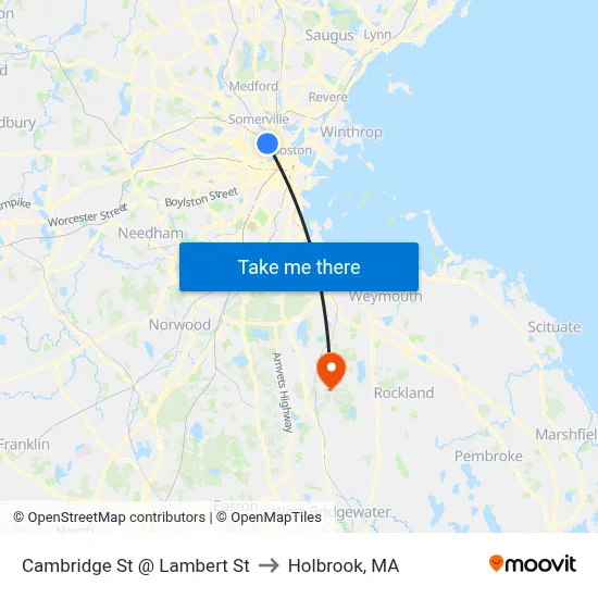 Cambridge St @ Lambert St to Holbrook, MA map