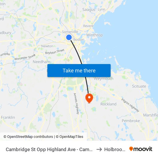 Cambridge St Opp Highland Ave - Cambridge Hospital to Holbrook, MA map
