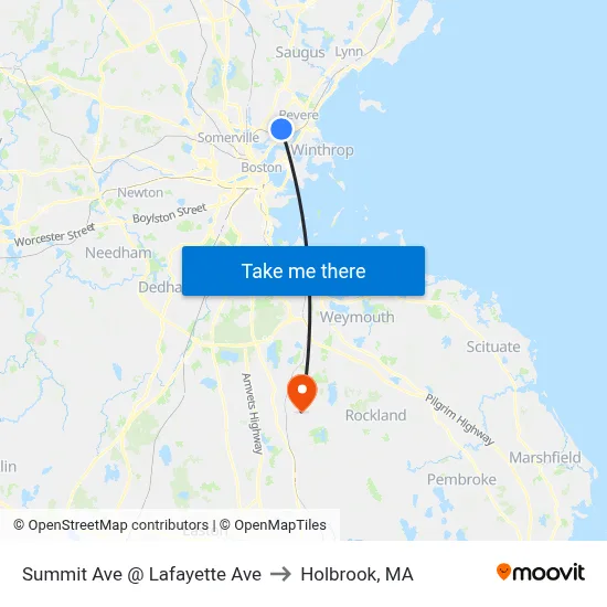 Summit Ave @ Lafayette Ave to Holbrook, MA map