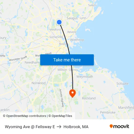 Wyoming Ave @ Fellsway E to Holbrook, MA map