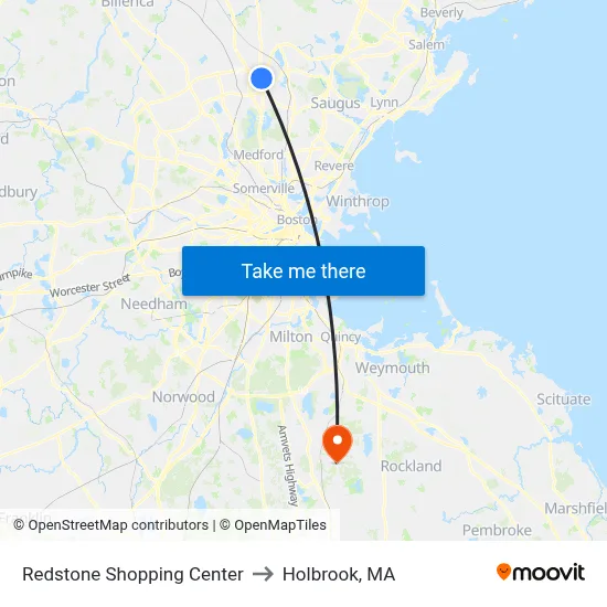 Redstone Shopping Center to Holbrook, MA map