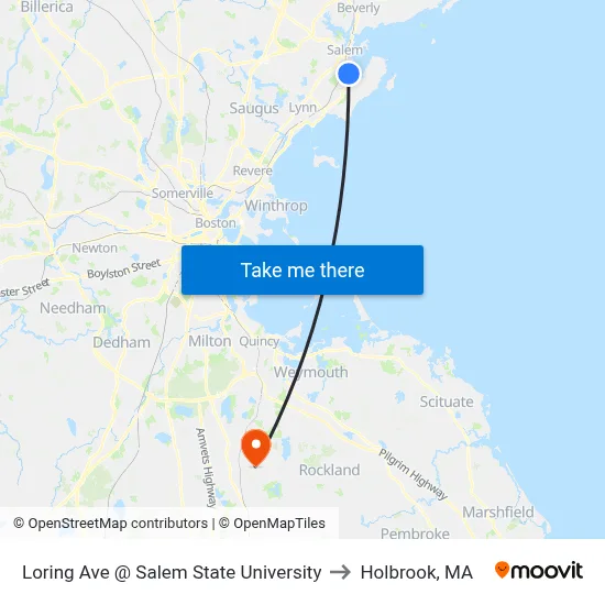 Loring Ave @ Salem State University to Holbrook, MA map