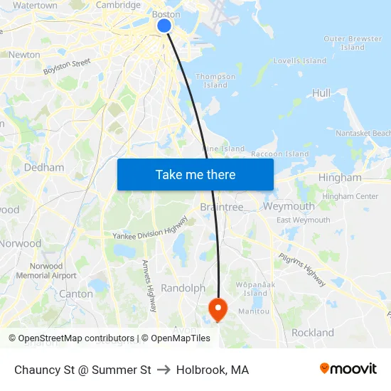 Chauncy St @ Summer St to Holbrook, MA map