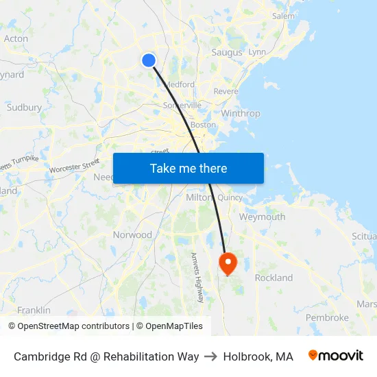 Cambridge Rd @ Rehabilitation Way to Holbrook, MA map