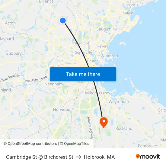 Cambridge St @ Birchcrest St to Holbrook, MA map