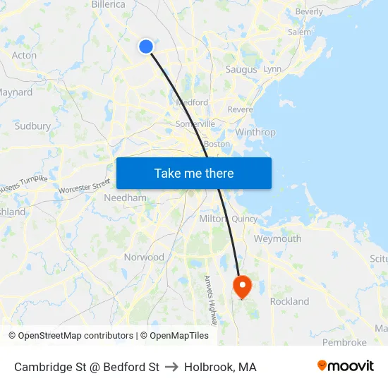Cambridge St @ Bedford St to Holbrook, MA map