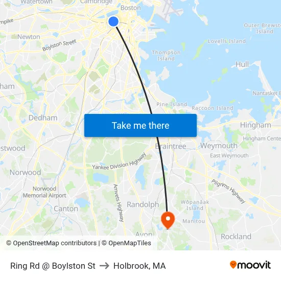 Ring Rd @ Boylston St to Holbrook, MA map