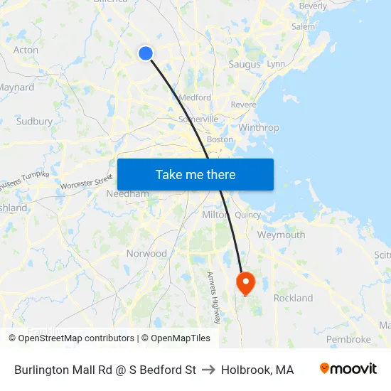 Burlington Mall Rd @ S Bedford St to Holbrook, MA map