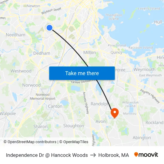Independence Dr @ Hancock Woods to Holbrook, MA map
