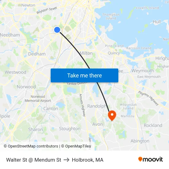 Walter St @ Mendum St to Holbrook, MA map