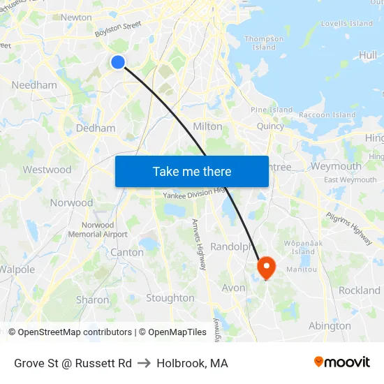 Grove St @ Russett Rd to Holbrook, MA map