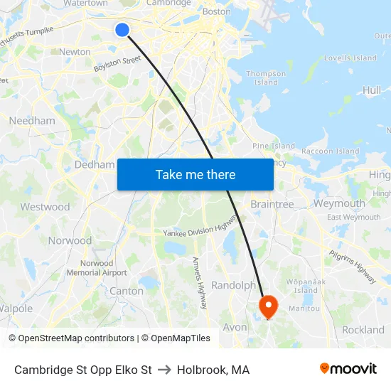 Cambridge St Opp Elko St to Holbrook, MA map