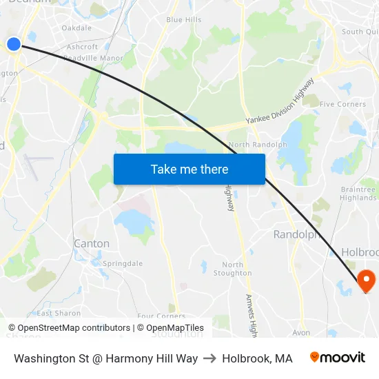 Washington St @ Harmony Hill Way to Holbrook, MA map