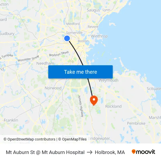 Mt Auburn St @ Mt Auburn Hospital to Holbrook, MA map