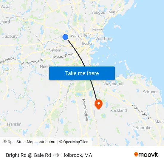 Bright Rd @ Gale Rd to Holbrook, MA map