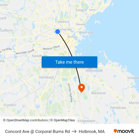 Concord Ave @ Corporal Burns Rd to Holbrook, MA map