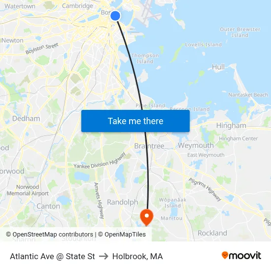 Atlantic Ave @ State St to Holbrook, MA map