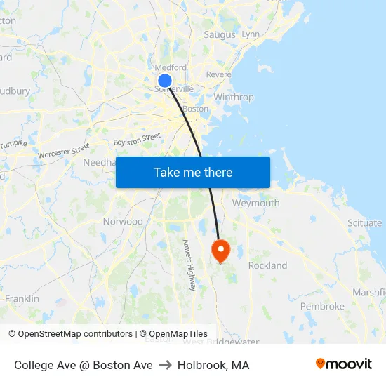 College Ave @ Boston Ave to Holbrook, MA map