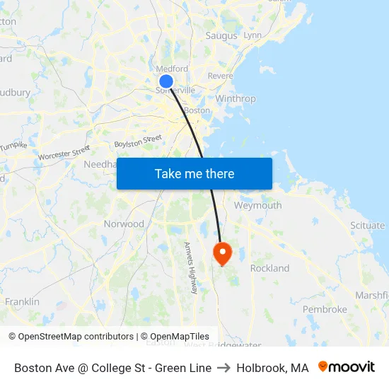 Boston Ave @ College St - Green Line to Holbrook, MA map