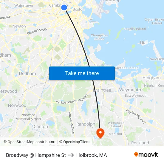 Broadway @ Hampshire St to Holbrook, MA map