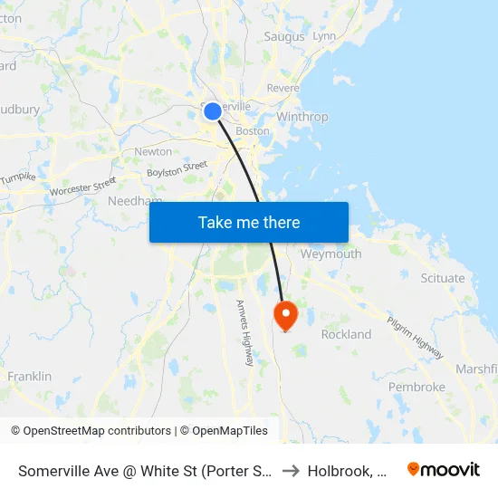 Somerville Ave @ White St (Porter Sq) to Holbrook, MA map