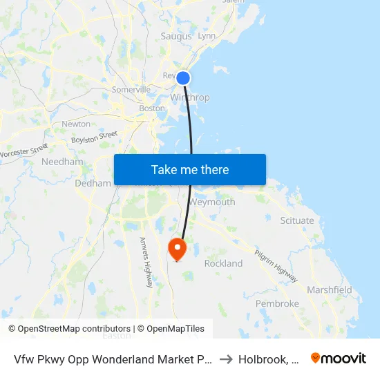 Vfw Pkwy Opp Wonderland Market Place to Holbrook, MA map