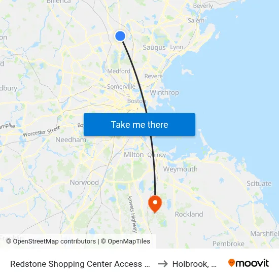 Redstone Shopping Center Access Rd to Holbrook, MA map