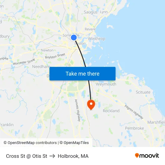 Cross St @ Otis St to Holbrook, MA map