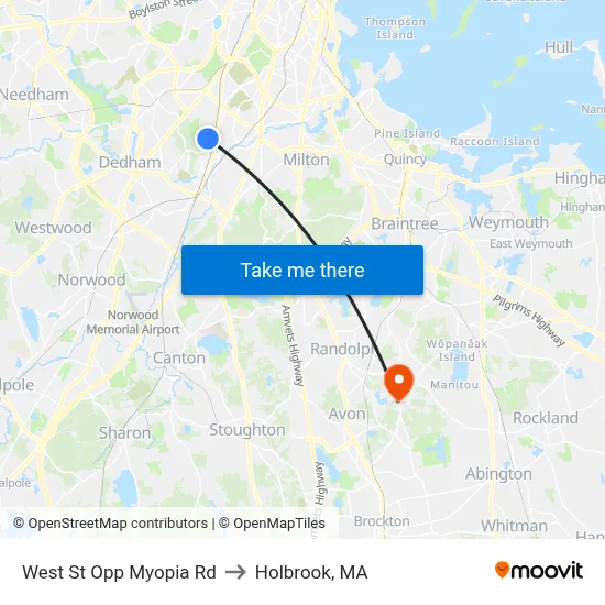 West St Opp Myopia Rd to Holbrook, MA map